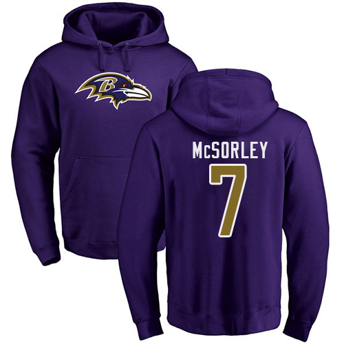 Men Baltimore Ravens Purple Trace McSorley Name and Number Logo NFL Football #7 Pullover Hoodie Sweatshirt->nfl t-shirts->Sports Accessory